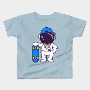 Cute Cool Astronaut With Skateboard Cartoon Kids T-Shirt